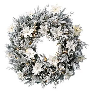 Венок рождественский Frosted Colonial Wreath 61 см 50 led